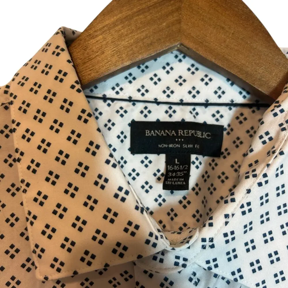 Banana Republic Mens Slim‎ Fit Shirt L Geometric Button Up Preppy Office Travel